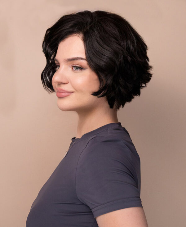 bouncy wedge human wig - 6" dark brown.