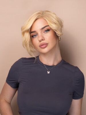 asymmetric wedge human wig - 6" light blonde.