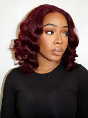 curly human wig - 12" dark red.