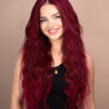 front lace human wig wavy 13x4 - 30" cherry red
