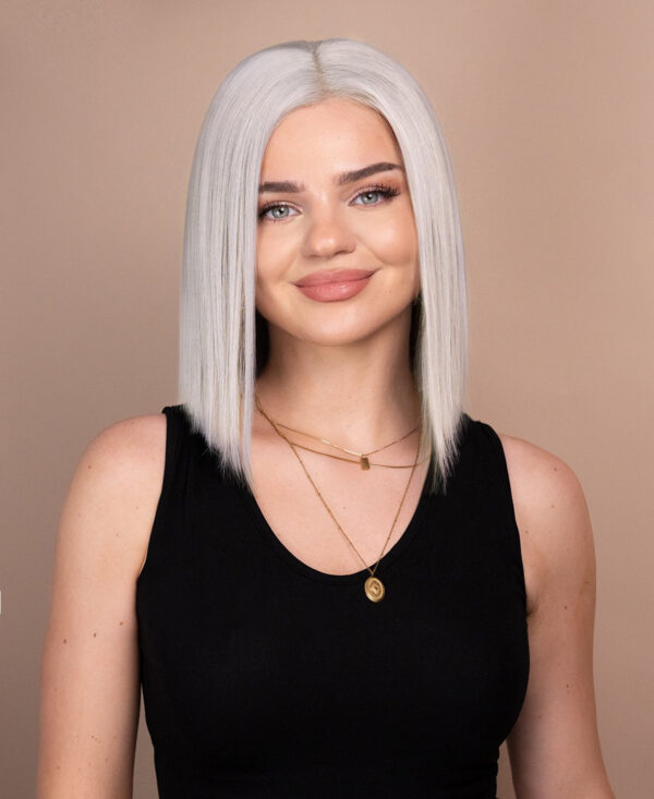 put on & go pre-cut lace human wig - 10" silver grey.