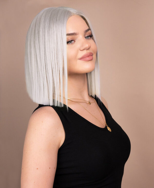 put on & go pre-cut lace human wig - 10" silver grey.