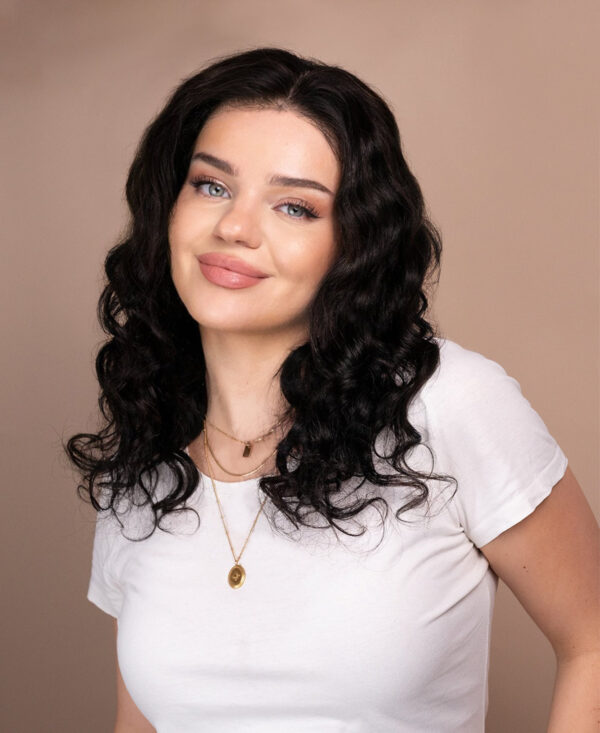 put on & go pre-cut lace curly human wig - 18" natural black.