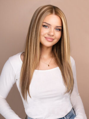 front lace human wig - 18" blonde highlights.