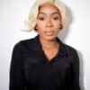 asymmetric wedge human wig - 6" light blonde.