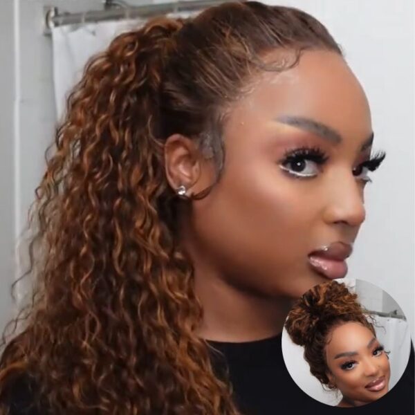 Sunber 0 Off Piano Brown Highlight Water Wave 13*4 Lace Frontal Wigs - 26 / 150% / 13*5 T Part Lace Frontal