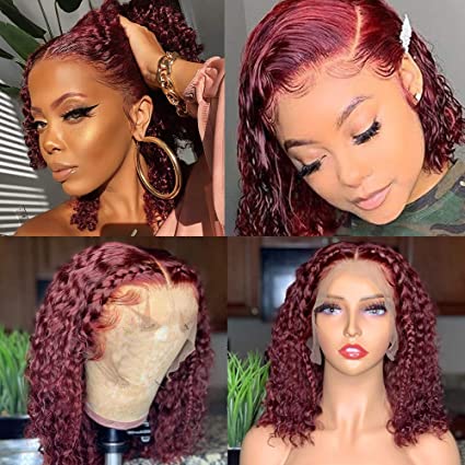 Burgundy Short Curly Bob Wigs 4x4/13x4/13x6 HD Lace Front Wigs - 13x4 Lace / 180% / 10inch