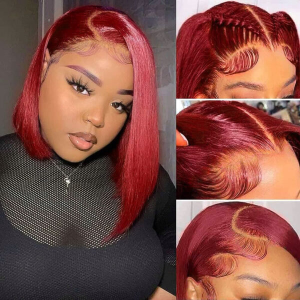 Burgundy Bob Wig Straight Wigs Wig 4x4/13x4/13x6 Lace Wig Human Hair Wig - 13x6 Lace / 150% / 10