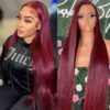 Burgundy Color Straight Wig 360 HD Transparent Lace Wigs 100% Human Hair For Black Women - 360 Lace / 180% / 22inch