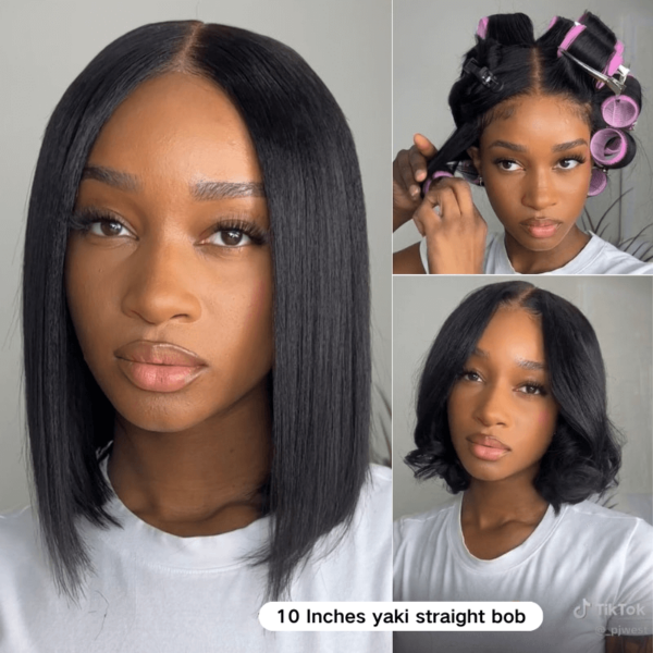 Extra 70% OFF | Sunber Yaki Straight Blunt Cut Short Bob 7x5 Pre-Cut Lace Wig Human hair - 12 / 13*4 Pre Everything / Yaki Straight