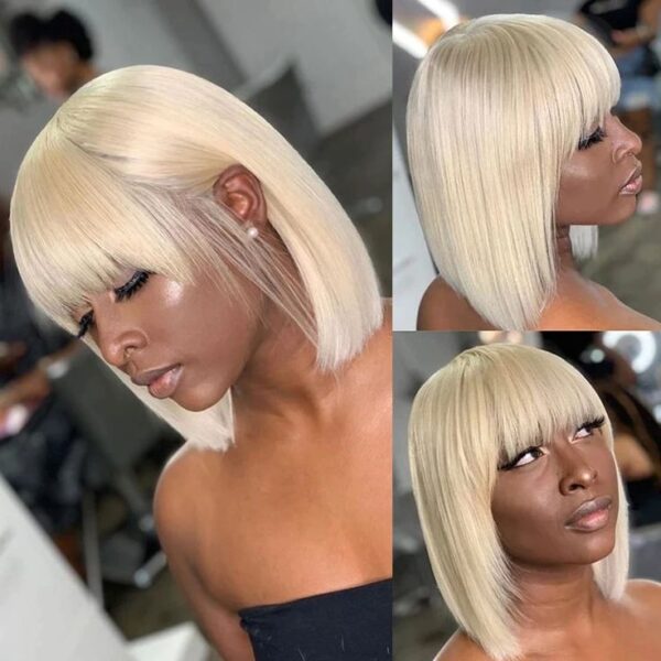 Glueless Wigs Bob Wig Clousure Lace Blonde Color Human Hair Wig With Bangs - 4x4 / 180% / 12inch