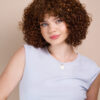 curly human wig - 10” caramel balayage.