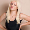 front lace human wig - 14" platinum blonde.