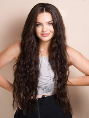 vegan fiber mermaid waves wig 32" medium brown.