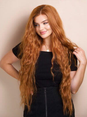 vegan fiber mermaid waves wig 32" ginger.