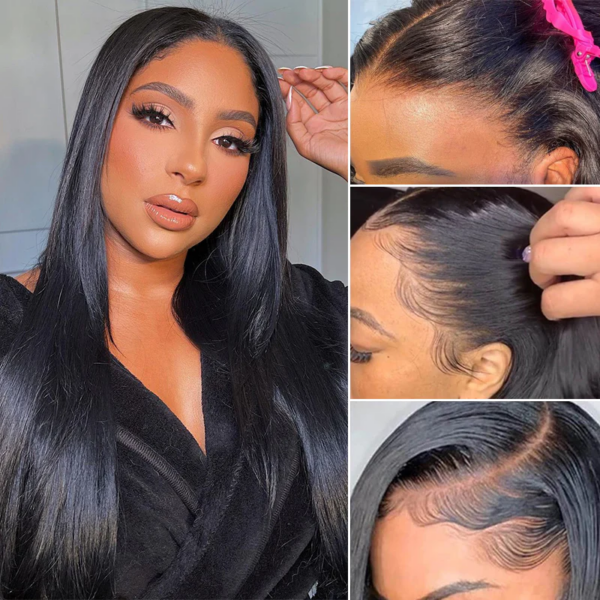 Natural Black Straight Wig 150% DensityHuman Hair 360 Transparent Pre Plucked Lace Front Wigs - 360 Lace / 150% / 16inch