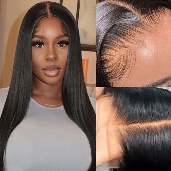 Natural Black Straight Wig 150% DensityHuman Hair 360 Transparent Pre Plucked Lace Front Wigs - 360 Lace / 150% / 16inch