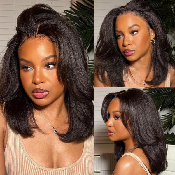 Extra 70% OFF | Sunber Yaki Straight Blunt Cut Short Bob 7x5 Pre-Cut Lace Wig Human hair - 12 / 13*4 Pre Everything / Yaki Straight