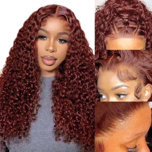 Extra 70% OFF | Sunber Reddish Brown Jerry Curly 7×5 Bye Bye Knots Lace Front Wig Real Human Hair - 7×5 Bye Bye Knots-With Baby Hair / 20