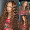 Extra 50% Off Sunber Piano Brown Highlight 13 By 4 Pre-Everything Lace Frontal Wigs Water Wave Human Hair - 26 / 13*5*0.5 T Part Lace Front