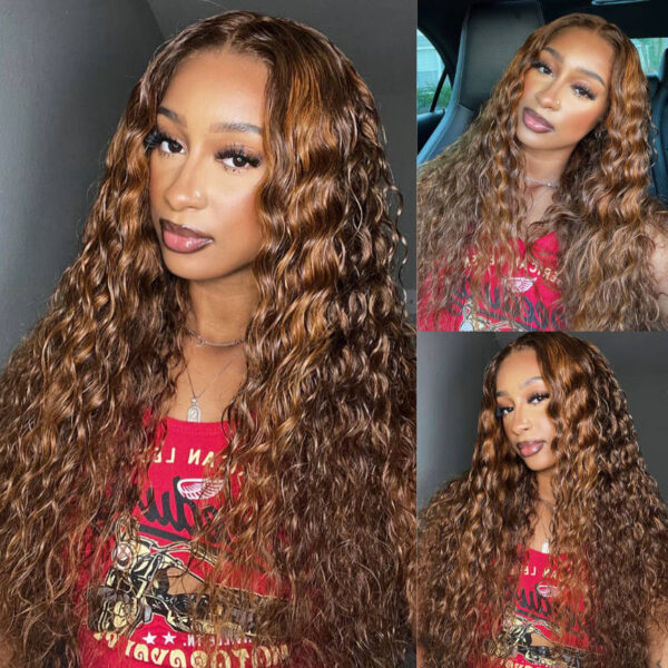Extra 50% Off Sunber Piano Brown Highlight 13 By 4 Pre-Everything Lace Frontal Wigs Water Wave Human Hair - 26 / 13*5*0.5 T Part Lace Front
