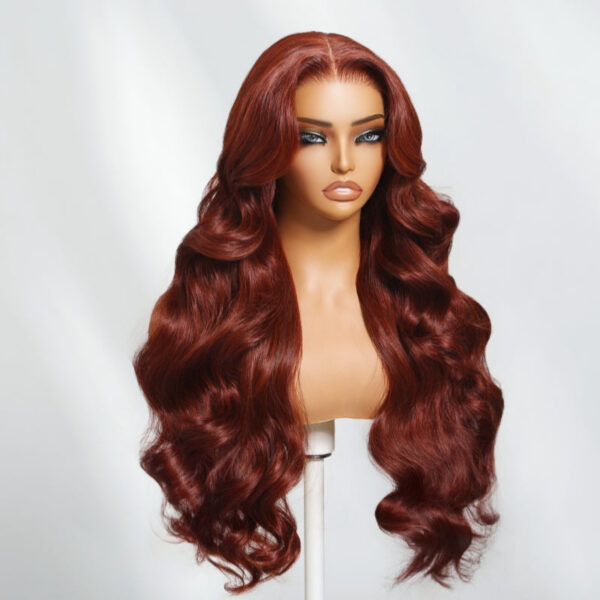 Sunber Body Wave Put on and Go Reddish Brown 7x5 Bye Bye Knots Pre-Cut Lace Human Hair Wigs With Pre-Plucked - 22 / 7*5 Bye Bye Knots / No Baby Hair