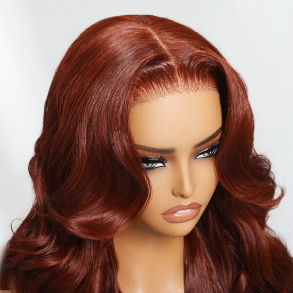 Sunber Body Wave Put on and Go Reddish Brown 7x5 Bye Bye Knots Pre-Cut Lace Human Hair Wigs With Pre-Plucked - 22 / 7*5 Bye Bye Knots / No Baby Hair