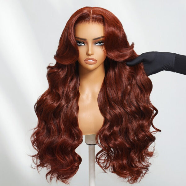 Sunber Body Wave Put on and Go Reddish Brown 7x5 Bye Bye Knots Pre-Cut Lace Human Hair Wigs With Pre-Plucked - 22 / 7*5 Bye Bye Knots / No Baby Hair