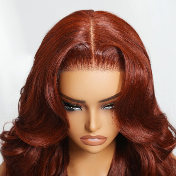 Sunber Body Wave Put on and Go Reddish Brown 7x5 Bye Bye Knots Pre-Cut Lace Human Hair Wigs With Pre-Plucked - 22 / 7*5 Bye Bye Knots / No Baby Hair