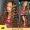 Extra 50% Off Sunber Piano Brown Highlight 13 By 4 Pre-Everything Lace Frontal Wigs Water Wave Human Hair - 18 / 13*4 Pre-Everything