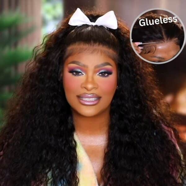 BOGO Sunber Water Wave 7*5 Pre-Cut Lace Glueless Wig Grab And Go Human Hair Wigs Natural Black Color - 16 / 7x5 Bye Bye Knots / No Baby Hair
