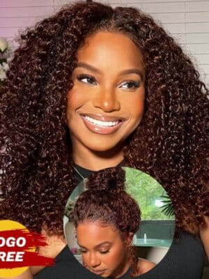 BOGO Sunber Pre-Cut Lace Reddish Brown Curly Quick & Easy Installation Glueless Wigs - 20 / 7*5 Bye Bye Knots Wigs-180%
