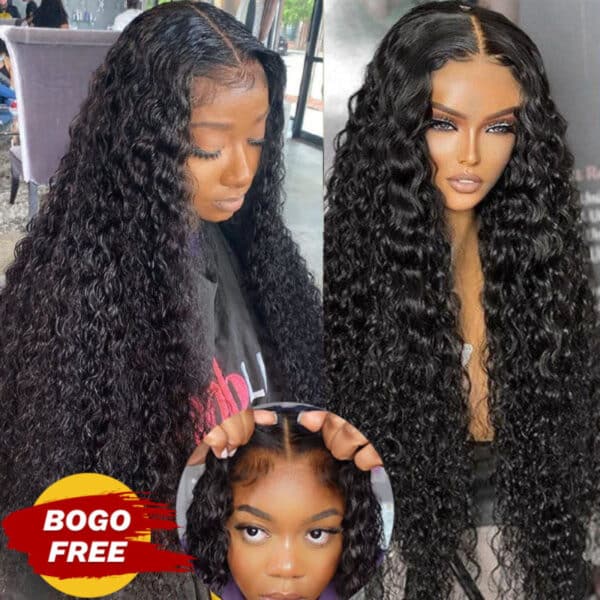 BOGO Sunber Water Wave 7*5 Pre-Cut Lace Glueless Wig Grab And Go Human Hair Wigs Natural Black Color - 22 / 7x5 Bye Bye Knots / With Baby Hair