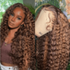 Sunber 0 Off Piano Brown Highlight Water Wave 13*4 Lace Frontal Wigs - 16 / 150% / 13*5 T Part Lace Frontal
