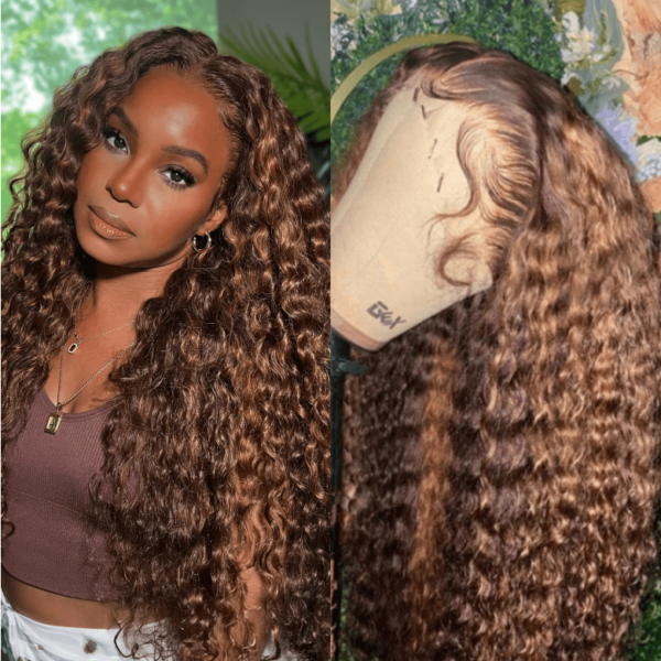 Sunber 0 Off Piano Brown Highlight Water Wave 13*4 Lace Frontal Wigs - 16 / 150% / 13*5 T Part Lace Frontal