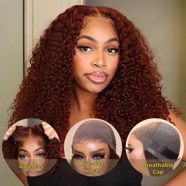 Extra 50% OFF | Sunber Reddish Brown Jerry Curly 7×5 Bye Bye Knots Lace Front Wig Real Human Hair - 13x4 Pre-Everything-No Baby Hair / 22