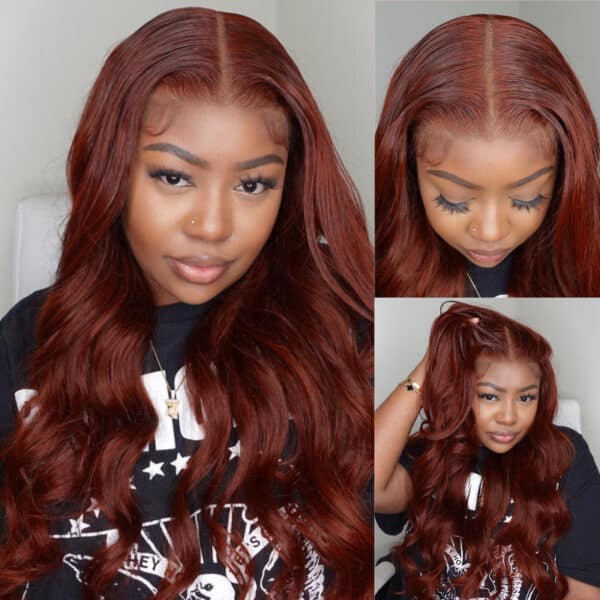 Sunber Body Wave Put on and Go Reddish Brown 7x5 Bye Bye Knots Pre-Cut Lace Human Hair Wigs With Pre-Plucked - 22 / 7*5 Bye Bye Knots / No Baby Hair
