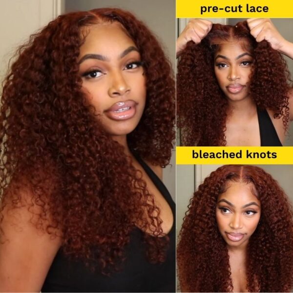 Extra 50% OFF | Sunber Reddish Brown Jerry Curly 7×5 Bye Bye Knots Lace Front Wig Real Human Hair - 13x4 Pre-Everything-No Baby Hair / 22
