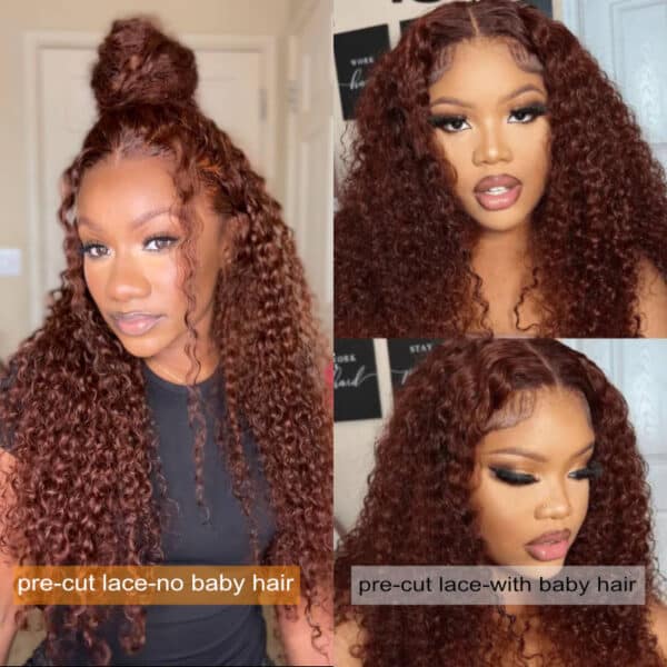 BOGO Sunber Pre-Cut Lace Reddish Brown Curly Quick & Easy Installation Glueless Wigs - 22 / 13*4 Pre Everything / No Baby Hair
