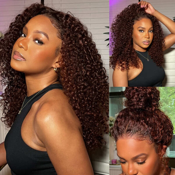 Extra 70% OFF | Sunber Reddish Brown Jerry Curly 7×5 Bye Bye Knots Lace Front Wig Real Human Hair - 18 / 7×5 Bye Bye Knots