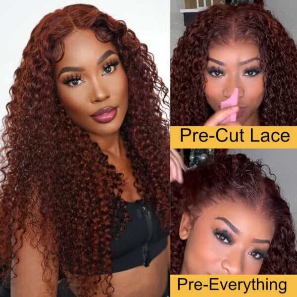 BOGO Sunber Pre-Cut Lace Reddish Brown Curly Quick & Easy Installation Glueless Wigs - 22 / 13*4 Pre Everything / No Baby Hair