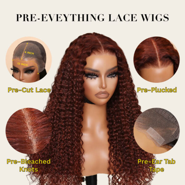 Extra 50% OFF | Sunber Reddish Brown Jerry Curly 7×5 Bye Bye Knots Lace Front Wig Real Human Hair - 13x4 Pre-Everything-No Baby Hair / 22