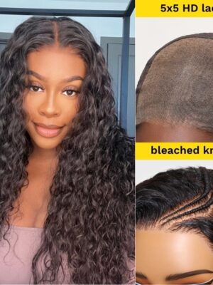 Extra 70% OFF | Sunber Wet And Wavy Curly Hair Lace Wig Real Human Hair Lace Frontal Wig - 5x5 HD Pre Cut Lace-180% / No Baby Hair / 24
