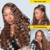 Sunber 0 Off Piano Brown Highlight Water Wave 13*4 Lace Frontal Wigs - 16 / 150% / 13*5 T Part Lace Frontal