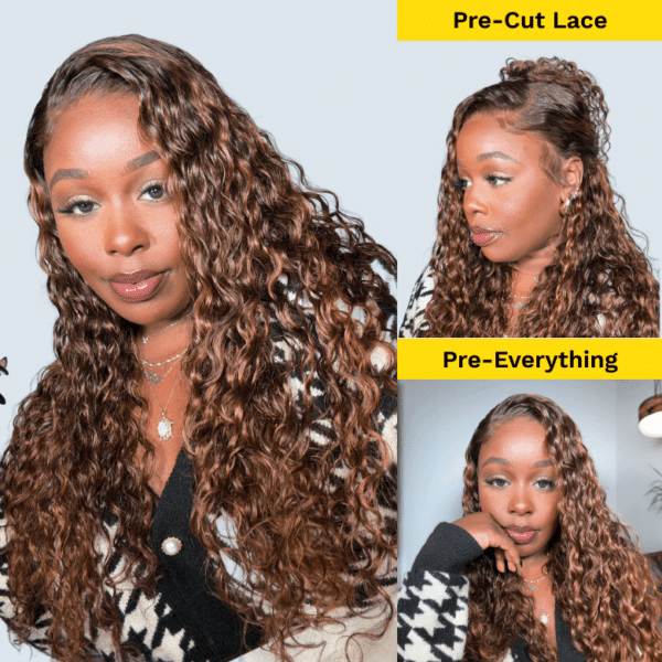 Sunber 0 Off Piano Brown Highlight Water Wave 13*4 Lace Frontal Wigs - 16 / 150% / 13*5 T Part Lace Frontal