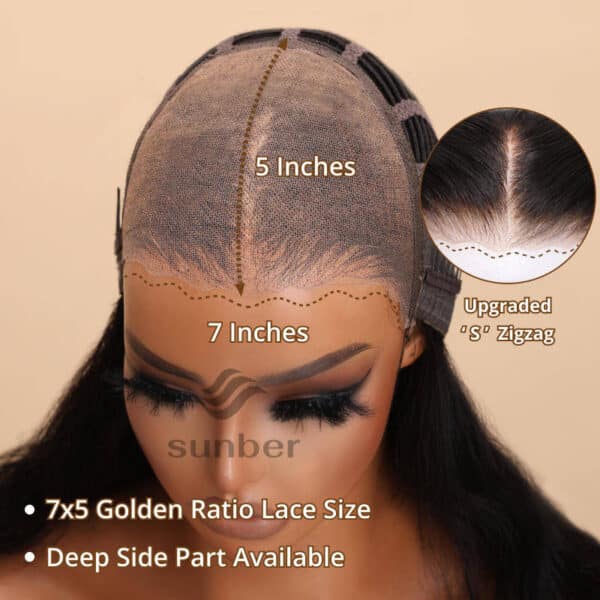 BOGO Sunber Water Wave 7*5 Pre-Cut Lace Glueless Wig Grab And Go Human Hair Wigs Natural Black Color - 16 / 7x5 Bye Bye Knots / No Baby Hair