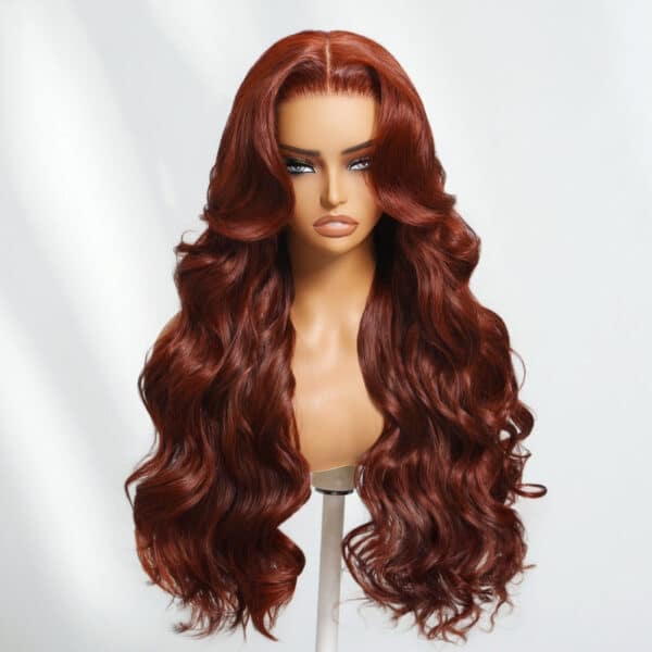 Sunber Body Wave Put on and Go Reddish Brown 7x5 Bye Bye Knots Pre-Cut Lace Human Hair Wigs With Pre-Plucked - 22 / 7*5 Bye Bye Knots / No Baby Hair