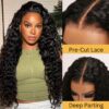 BOGO Sunber Water Wave 7*5 Pre-Cut Lace Glueless Wig Grab And Go Human Hair Wigs Natural Black Color - 16 / 7x5 Bye Bye Knots / No Baby Hair