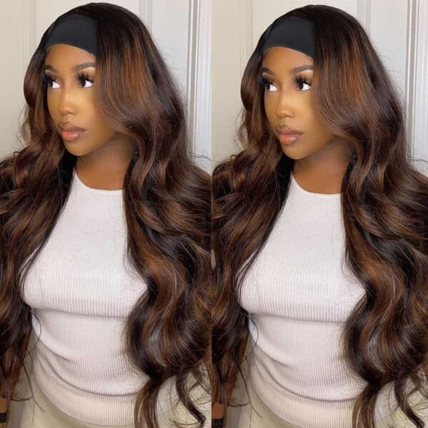 Flash Sale Sunber Balayage Highlight Dark Roots Body Wave Wear And Go Glueless Headband Wigs - 16 / 180%