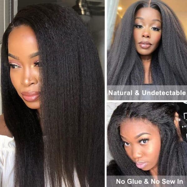 0 Off Sunber Kinky Straight V Part Wigs No Leave Out Yaki Straight Human Hair Wig - 24 / U Part-150%